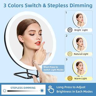 6英寸10倍20倍30倍充电led补光带灯放大360度旋转支架带灯化妆镜