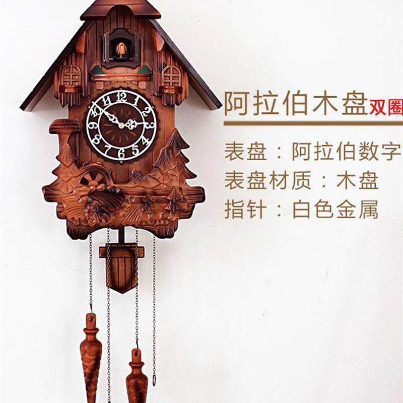 实木雕刻布谷鸟钟表 感光报时 欧式静音创意挂钟 小房子咕咕钟
