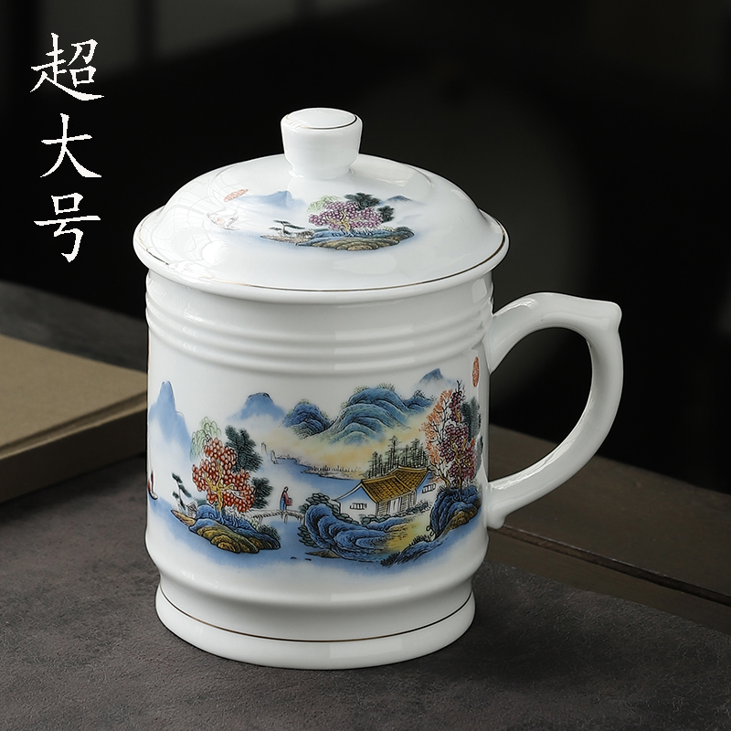 960ml大号带盖茶杯高温陶瓷霸王水杯家用办公室超大容量高档瓷杯