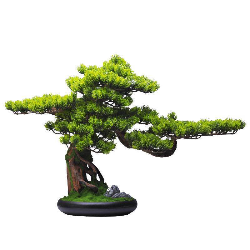 迎客松仿真植物盆景室内绿植盆栽松树办公室桌面玄关客厅装饰摆件