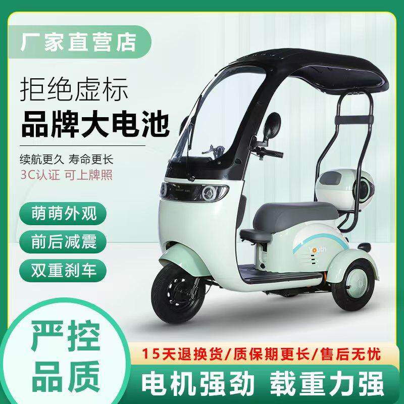电动三轮车家用新款小型带棚女士接送孩子电瓶车老年人代步三轮车