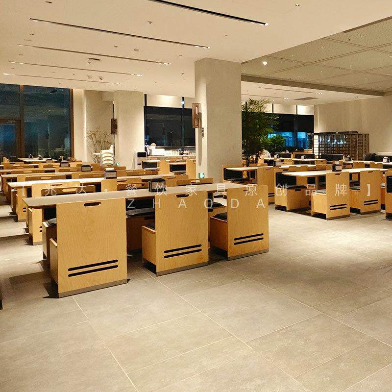 原木色餐厅家具网红带靠背卡座沙发简约长桌轻奢一桌四椅快餐桌椅