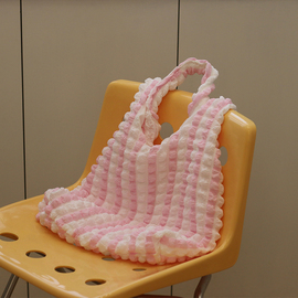 冰激凌色泡泡纱大容量粉色包包少女系韩版百搭时尚女包手拎包包