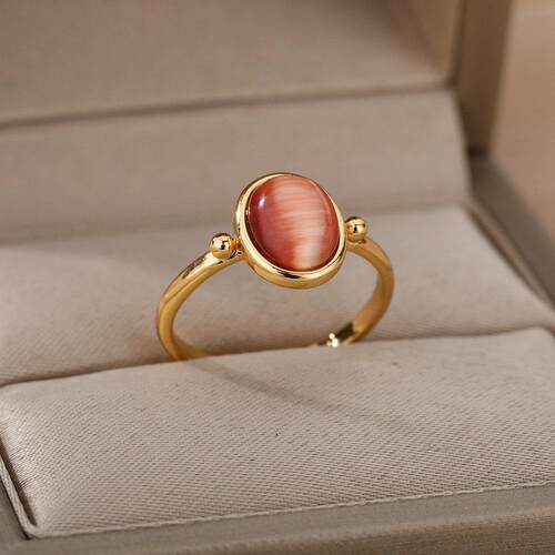 White Color Opal Rings For Women Ladies Stainless Steel Gold