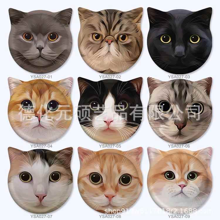 猫图案陶瓷吸水杯垫外贸亚马逊跨境水杯托咖啡杯防滑垫猫咪风格垫