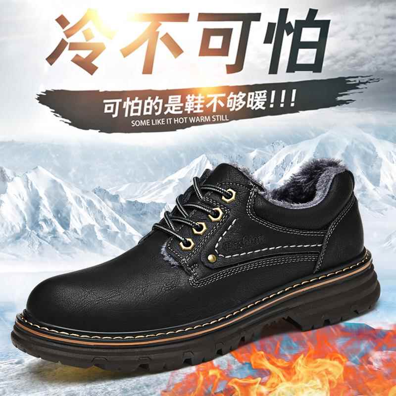 高档大头皮鞋男士懒人套脚厚底耐秋季工装鞋真磨英休闲低帮马皮丁