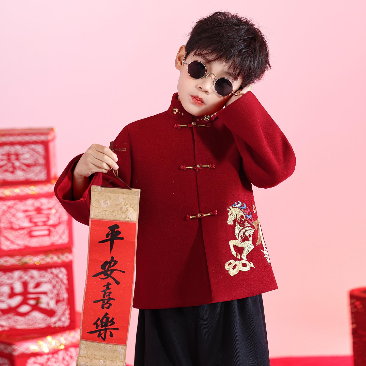 汉服男童拜年服冬装男孩新中式2025新款中国风男宝过年服喜庆儿童
