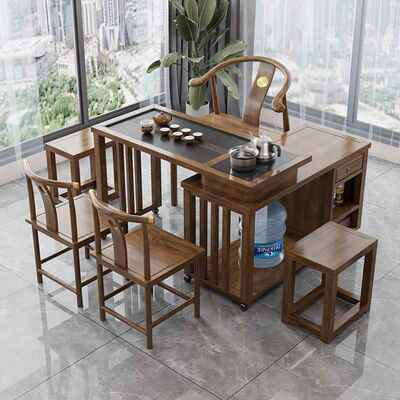 实木茶桌转16814式茶台阳台小户型移动米1.米桌椅组旋合橡胶木带2