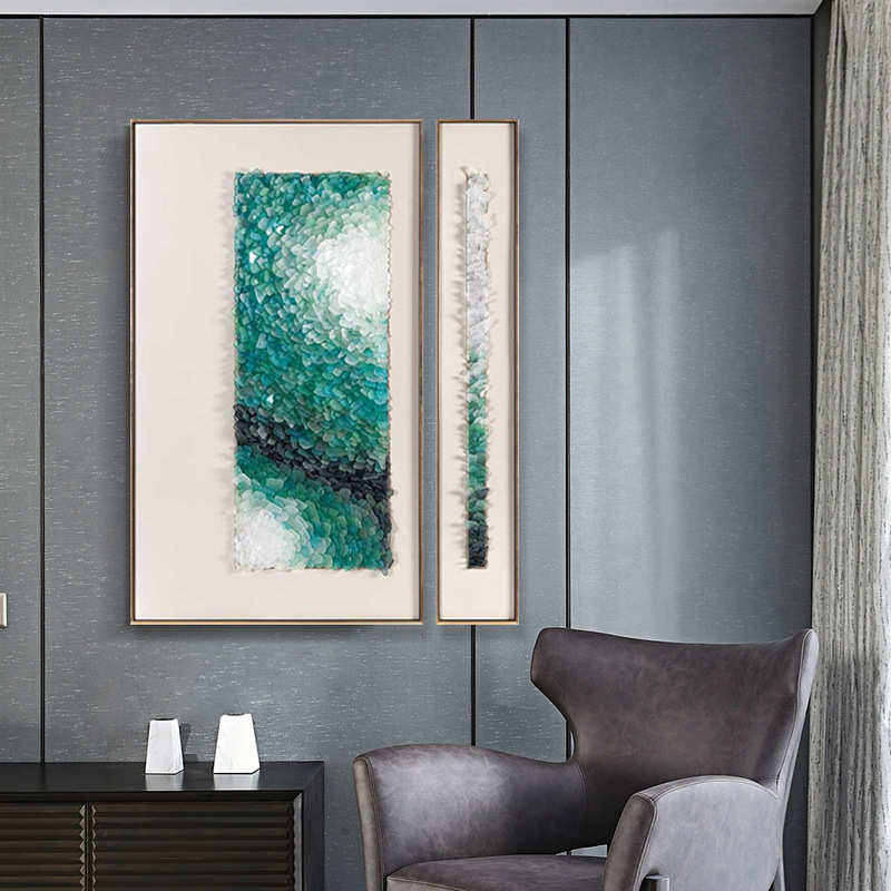 客厅装饰画简约现代抽象手工拼贴海玻璃实物画立体挂画玄关画图片