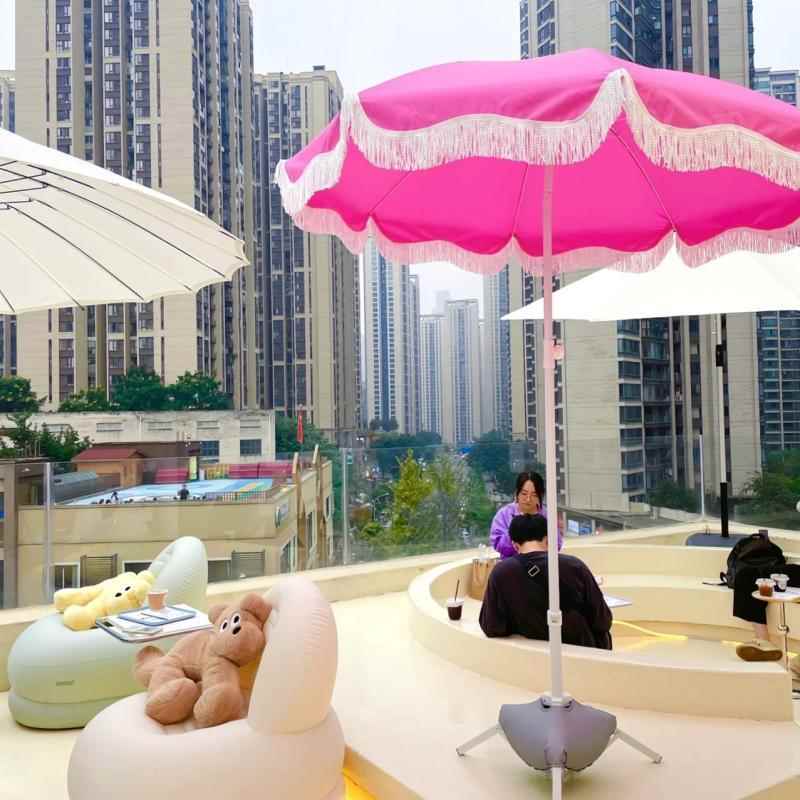 粉色沙滩遮阳伞白色户外道具太阳伞二折伞花园大沙滩伞促销广告伞