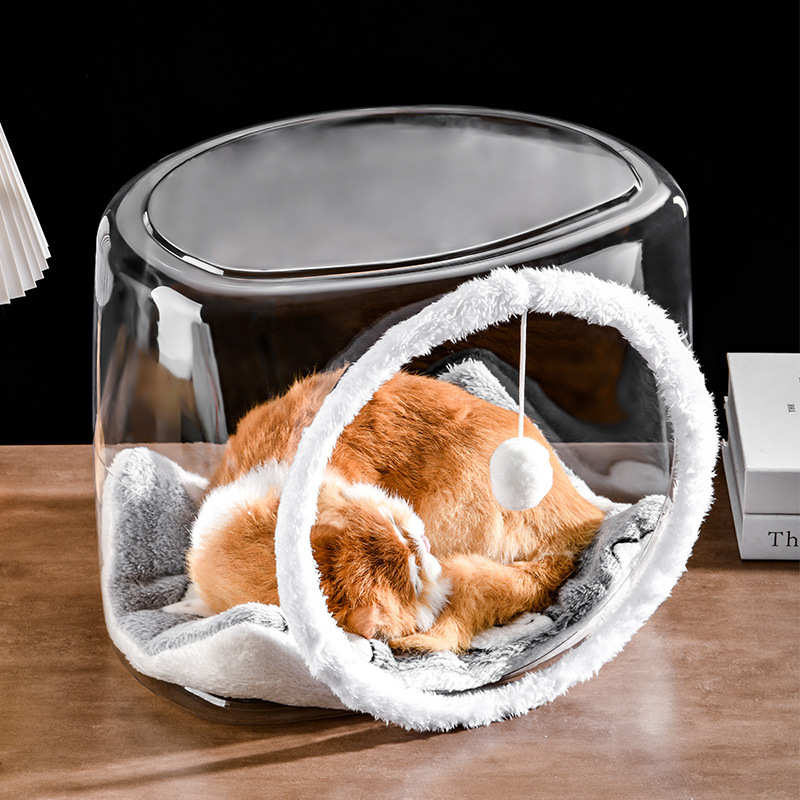 轻奢家用猫窝宠物透明猫笼透气口小体型猫猫睡觉窝垫子猫围逗猫球
