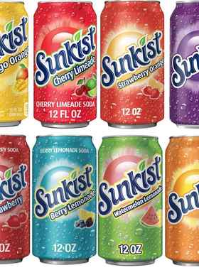 整箱24罐 美国进口Sunkist 新奇士橙味芒果草莓青柠碳酸饮料汽水