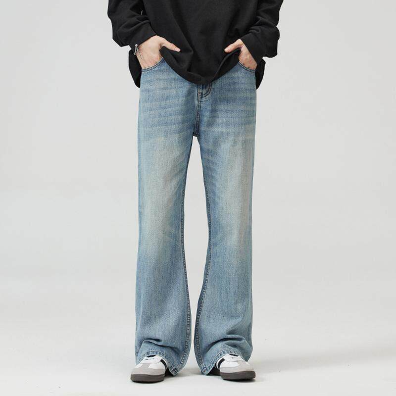 AWRB美式高街水洗浅蓝色微喇牛仔裤男潮牌高级感显瘦拖地长裤