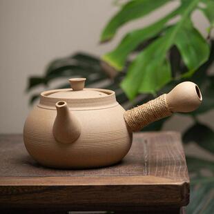 潮汕砂铫壶侧把壶煮茶壶 陶壶烧水壶陶瓷茶壶 烧水壶炭炉黑晶炉