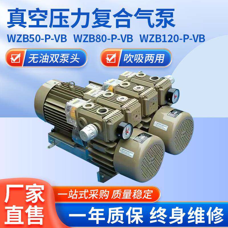 WZB-P-VB双泵头真空泵真空大功率印刷泵吹吸两用无油压力复合气泵