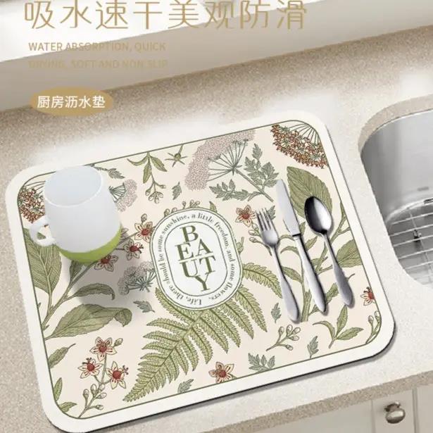 干燥家用台面垫杯复古隔热硅藻厨房盘垫泥软沥水垫碗筷美式垫子垫