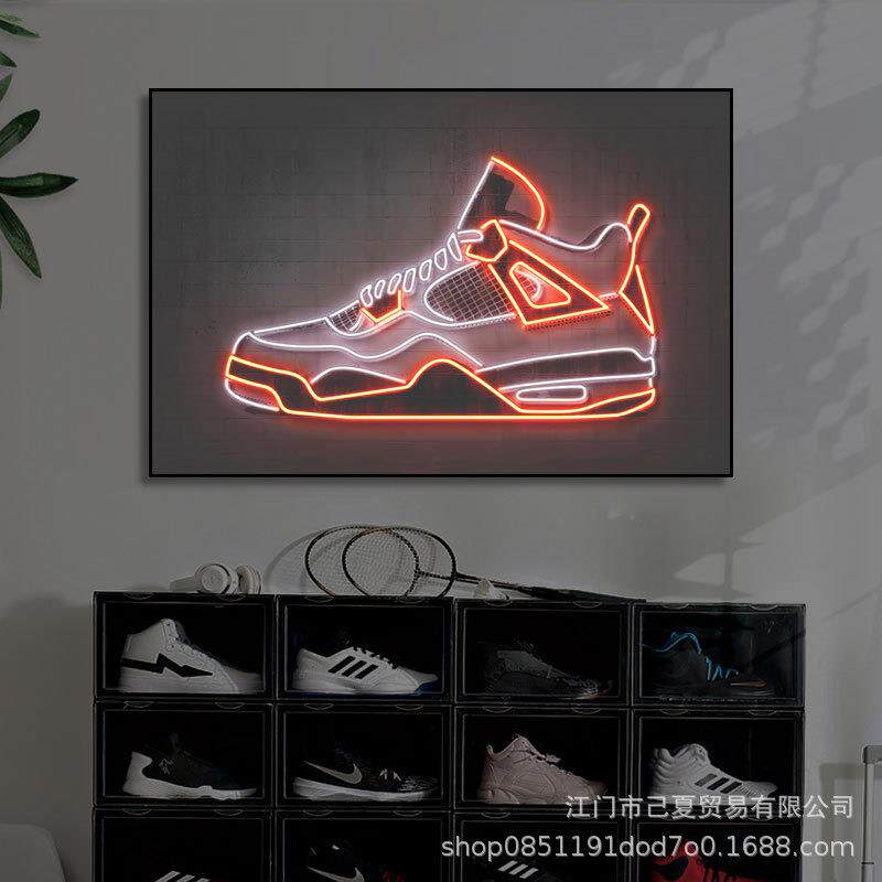 霓虹灯球鞋挂画客厅潮流洗鞋店球鞋潮玩装饰店鞋店展示架墙上壁画
