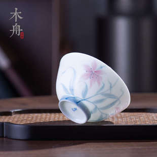 青己玉瓷釉下彩品茗杯青花手绘熊猫杯陶瓷茶杯主人杯单杯功夫茶具