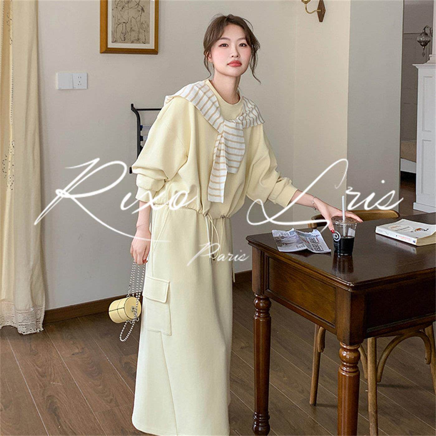 RIXO LRIS法式黄色减龄披肩卫衣套装裙女春秋季工装半身裙两件套