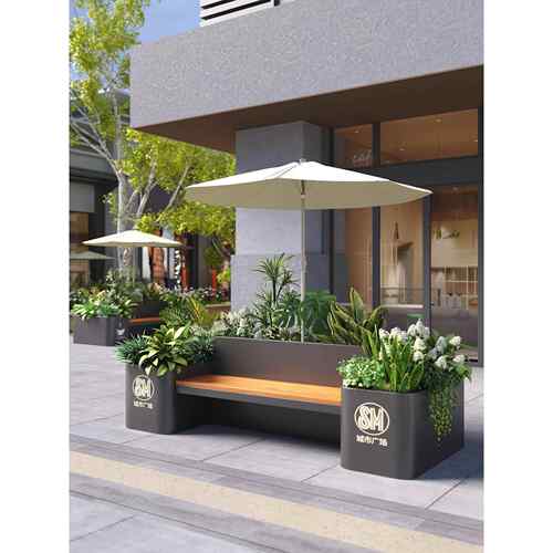 不锈钢花箱坐凳组合户外围栏坐凳花槽铁艺隔断景观种植箱成品定制