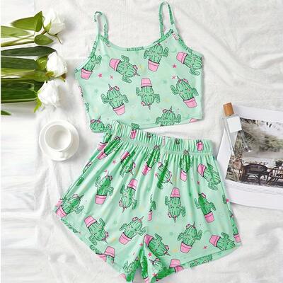 Pajama women's printed suspender shorts set thin women's