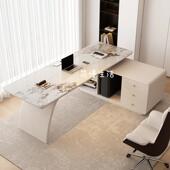 简慢生活 极简书房岩板转角书桌办公室老板办公桌轻奢电脑桌 意式