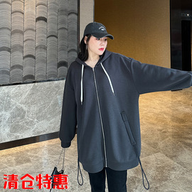 加绒加厚200斤连帽卫衣，大码女装秋冬胖妹妹，mm宽松中长款外套