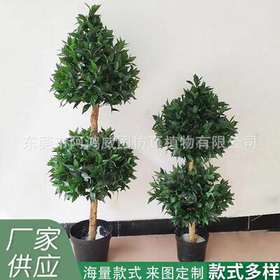 仿真月桂树盆栽小树月桂 圆形假树叶喜庆装饰绿植圣诞树厂家供应