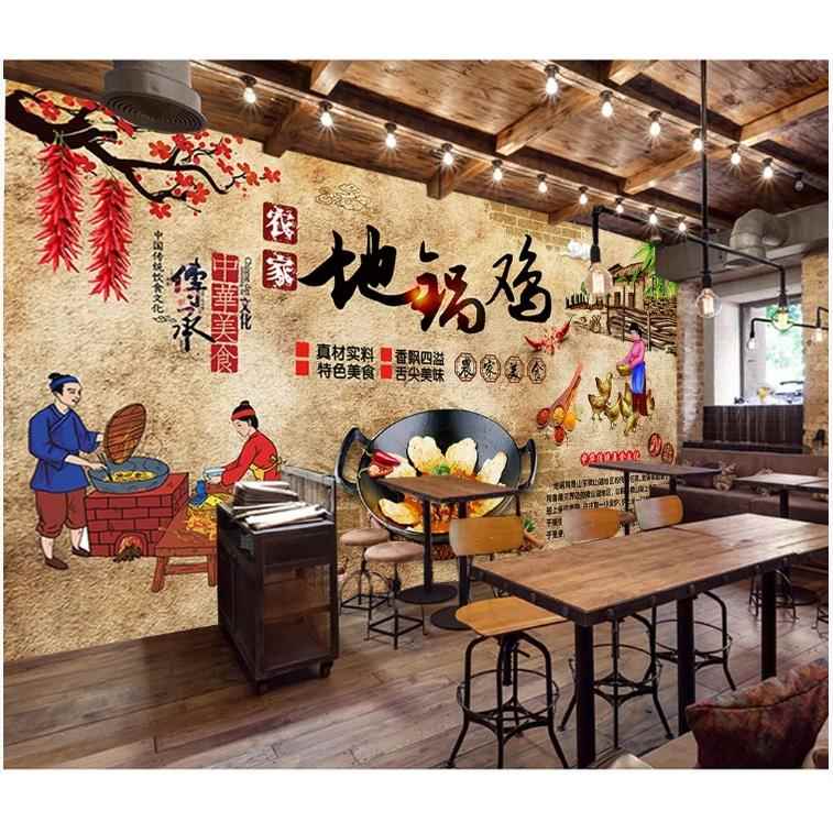 定制农家地锅鸡贴画餐馆农家菜柴火鸡土鸡海报装饰背景墙贴纸壁纸图片