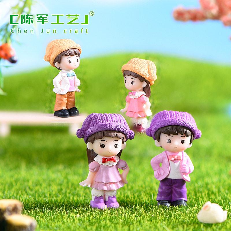 小丑帽情侣 苔藓微景观PVC工艺品小摆件 蛋糕场景配件 钥匙扣配件