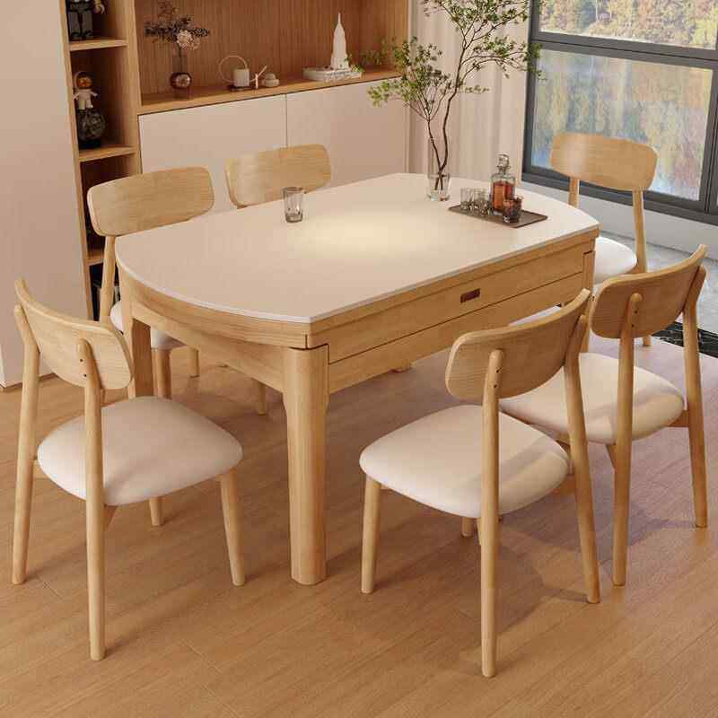 实木岩板餐桌椅组合现代简约家用小户型可伸缩折叠饭桌电磁炉圆桌,住宅家具,岩板餐桌,淘宝优惠券,粉丝福利购,淘宝优惠卷