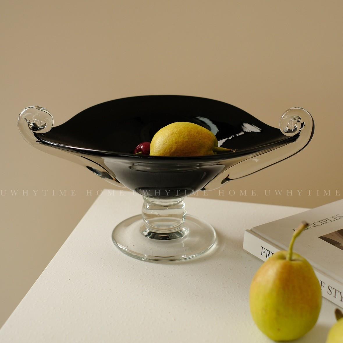 透明耳朵法式复古中古风高脚手工琉璃水果盘首饰装饰盘软装摆件