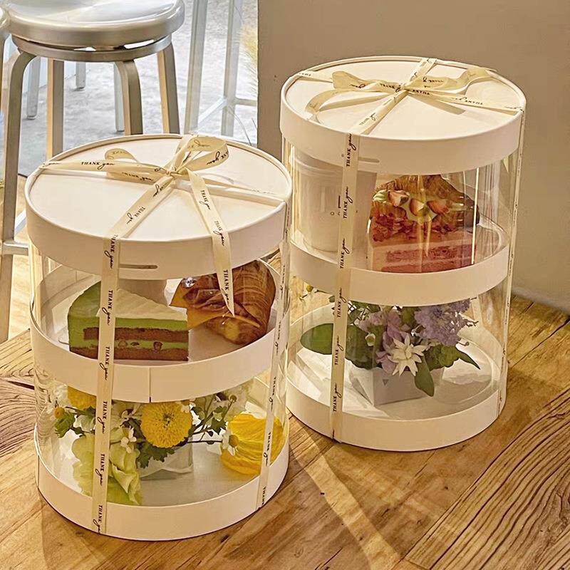 双层纸杯蛋糕盒圆形生日杯子蛋糕包装盒鲜花糕点甜品打包盒甜点