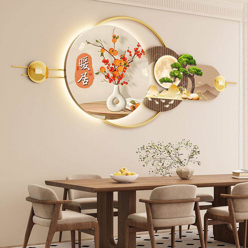 新中式餐厅背景墙装饰画复古中式创意好寓意墙壁画餐桌饭厅挂画