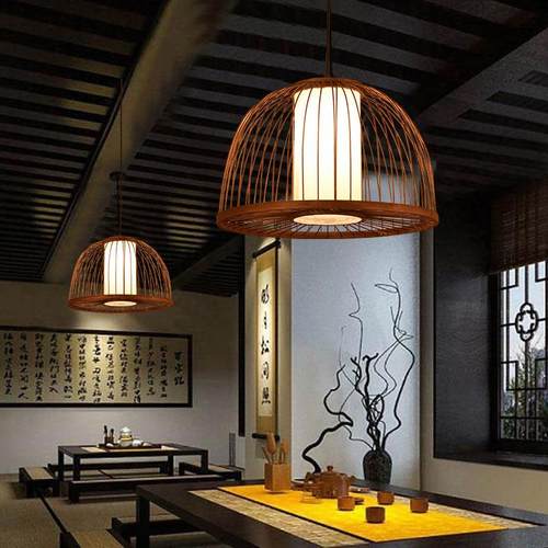 新中竹艺厅灯东南亚日式创意竹813编复古客厅吊楼梯酒店餐工式程