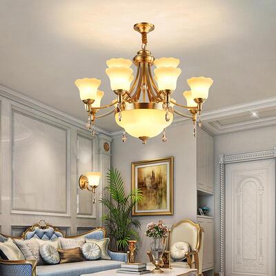 奢大气别墅吊式欧式复楼大吊灯美式全TSJ6355铜客厅华灯酒店餐厅