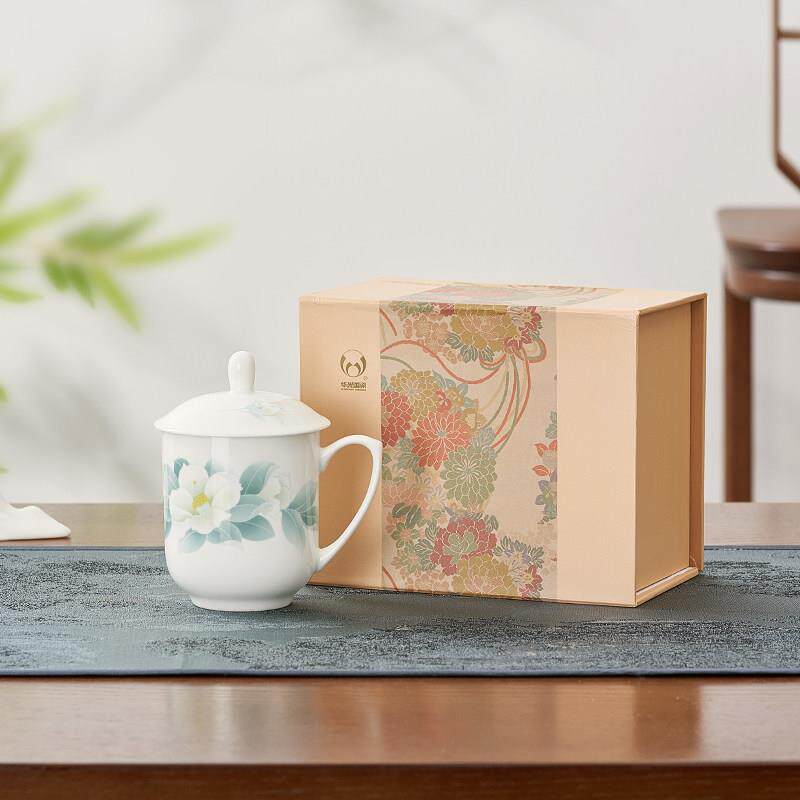 华光国瓷茶杯盖杯泡茶杯新中式会客茶杯碟陶瓷杯喝水杯子清秋雅韵