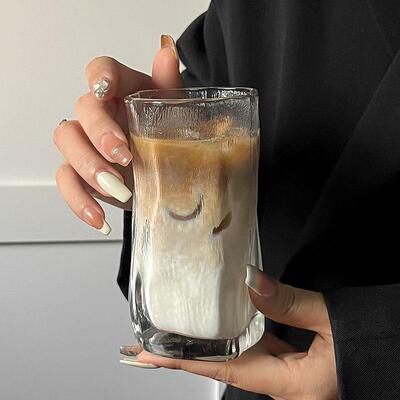 小众设计ins风不规则雨雾玻璃杯冰美式拿铁咖啡杯子果汁杯冷饮杯