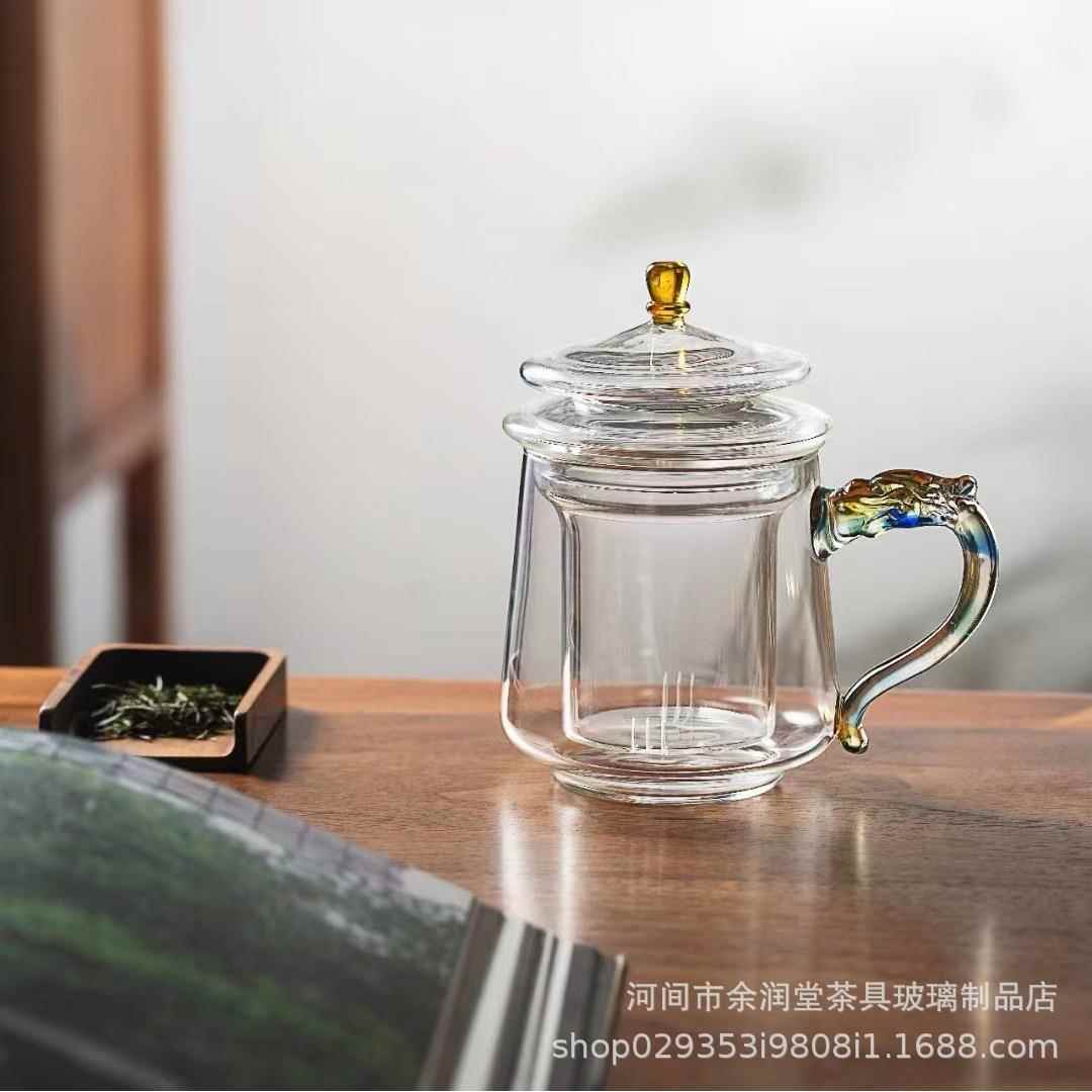 2024新款玻璃泡茶杯加厚耐高温茶水分离杯高档龙把带盖茶杯图片