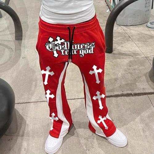 Men's Casual Striped Knit Long Pants with Drawstring