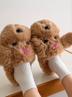 马尔济斯小狗棉拖居家棉拖鞋女加绒棉拖鞋男保暖鞋月子鞋包头拖女