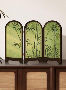 竹报平安中古风屏风桌面摆件覆古玄关柜茶桌装饰品艺术客厅摆画