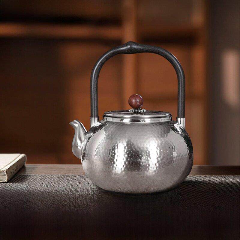 钛立维纯钛锤纹提梁壶家用烧水壶煮茶壶泡茶壶2025新款彷银水壶