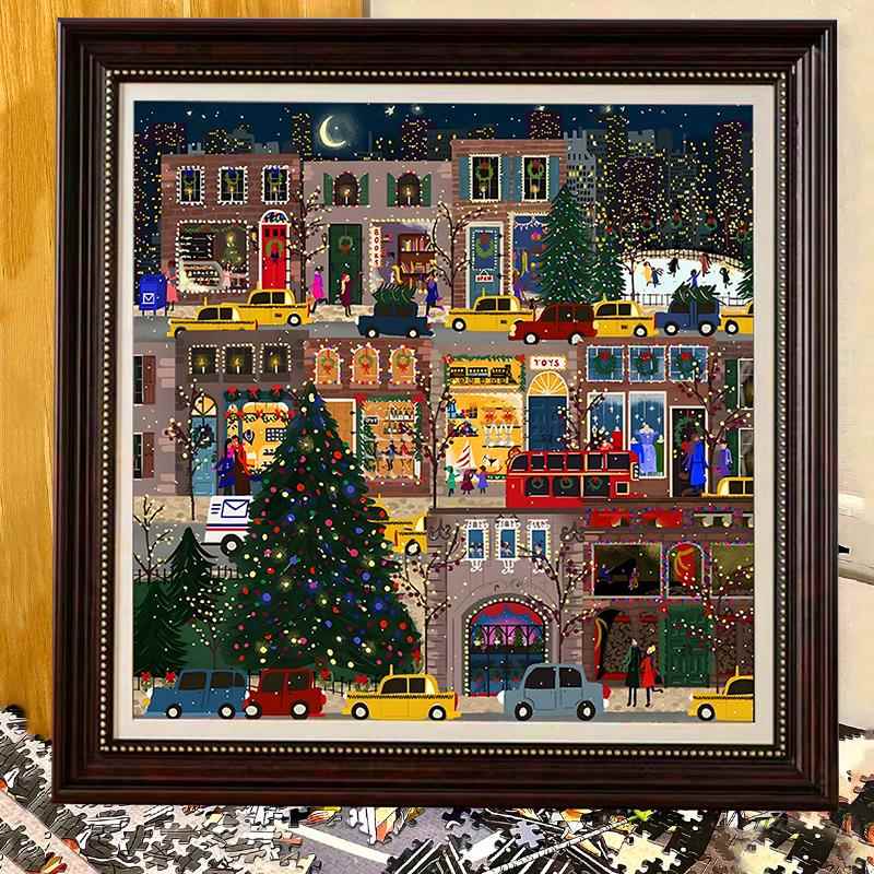 圣诞节冬灯拼图500片带金箔galison正方形50.8x50.8相框挂墙画框