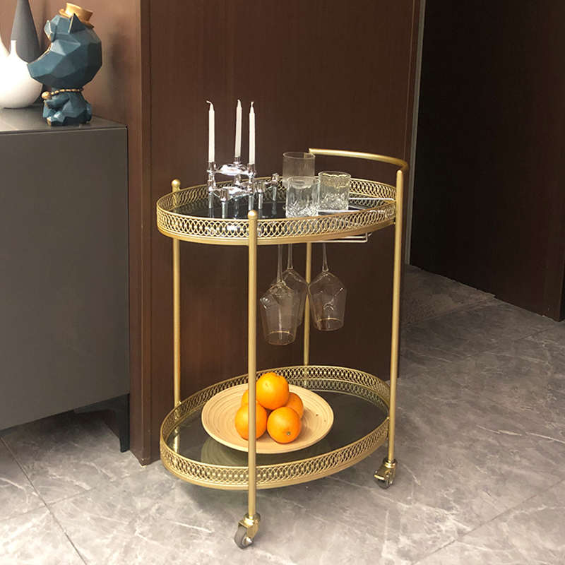 北欧铁艺餐车甜品蛋糕推车餐厅酒具挂杯架移动置物架样板房茶水车
