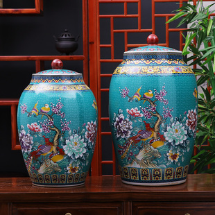 饰品摆件 景德镇陶瓷米缸30斤家用20斤带盖密封防虫防潮水缸家居装