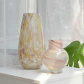 美式 饰摆件花器粉色摆件客厅中古玻璃豹纹花瓶 水培插花餐桌装