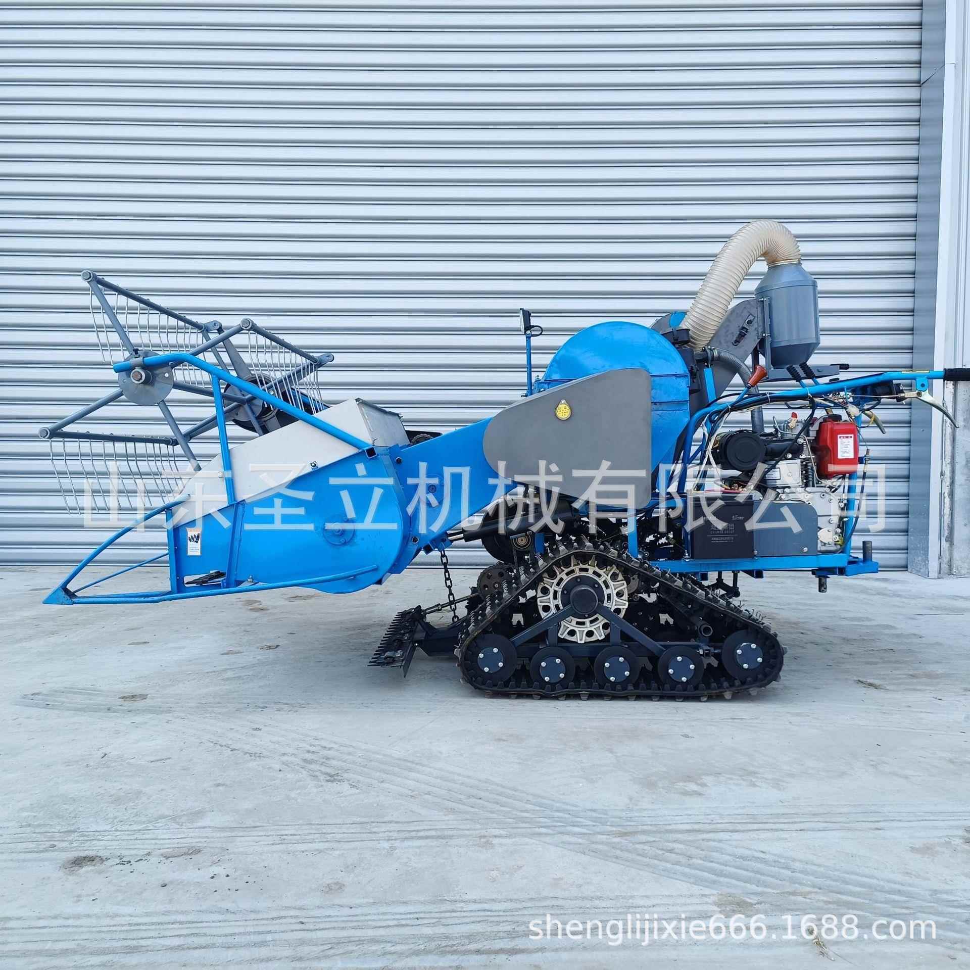 手扶款微型履带式稻谷联合收割机15马力柴油电启动小麦脱粒机