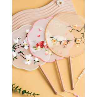 双面刺绣古风团扇半透女式汉服旗袍古装宫廷仕女儿童夏季舞蹈扇子