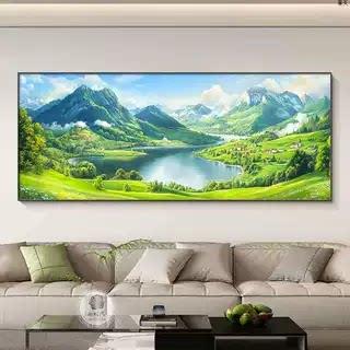 聚宝盆山水画现代简约客厅大白墙装饰画高档大气沙发后背景墙挂画